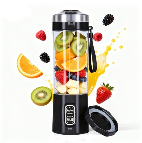 FRZA Batidora PRO Portátil Recargable USB, Batidora de Vaso Personal para Smoothies y Zumos, con Función Auto y Pulse, Color Negro