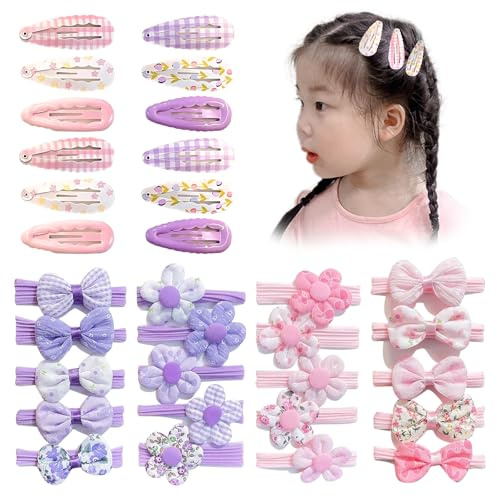 FOSDICK 32 Pezzi Accessori Capelli Bambina, Mollette Capelli e Elastici Capellis per Ragazze, con Fiocchi e Fiori, per Ragazze per Giornaliero Feste Foto e Scuola