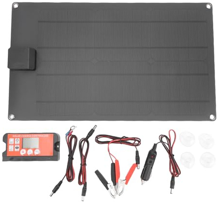 Aolidsive Solar Battery Charger 30W Smart Charge Controller Water Proof Car Battery Maintainer with Clamps for RV Boat Motorcycle Trailer Vehicle Outdoor Use