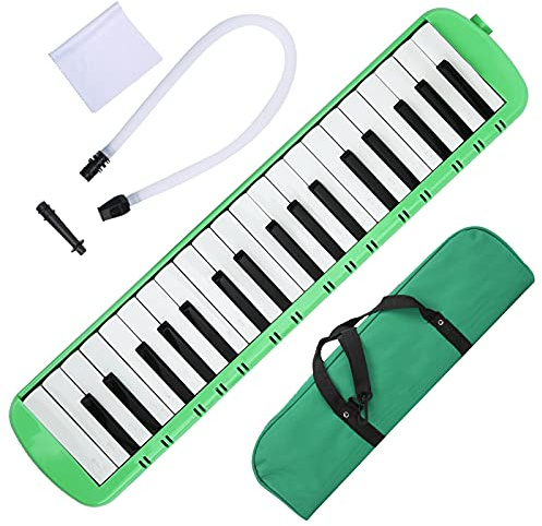 Melodica 37-Tasten-Tasteninstrument mit Blasrohr und Mundstück-Set für Kinder und Erwachsene, tragbare Melodica für Anfänger und professionelle Ausbildung (Grün)