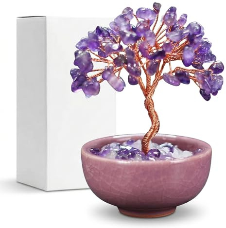 GWEOR Albero della Vita in Ametista con 63 Pietre, Albero dei Chakra Feng Shui, Scatola Regalo, Decorazioni Casa, Regalo Energetico per Donne