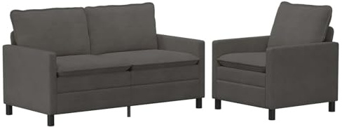 mtlskopl Modernes Sofa Set 2-teilig aus Cordstoff, Couchgarnitur mit Sessel und 2-Sitzer Sofa für das Wohnzimmer, Dunkelgrau Polstersofa mit Metallrahmen und abnehmbaren Bezügen