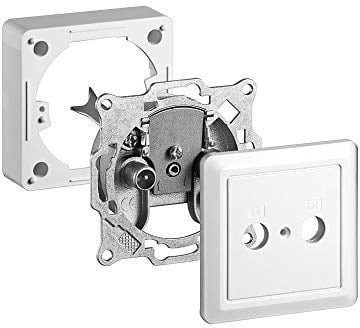 Goobay 68851 Juego de tomas de antena SAT/conexión de cable de antena de 2 orificios/toma de superficie para TV por cable/toma multimedia sin paso de CC