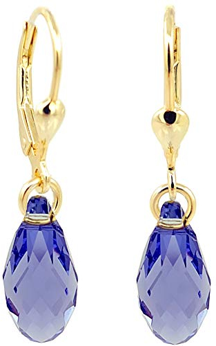 Ohrringe Gold Lila Tropfen Marken Kristalle Silberschmuck vergoldet Tansanite NOBEL SCHMUCK