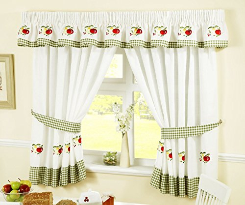 Fruits Cortinas para Cocina, Plisadas y con alzapaños, Color Rojo/Blanco, 117 x 107 cm, poliéster, Red/White, 46 x 42-Inch