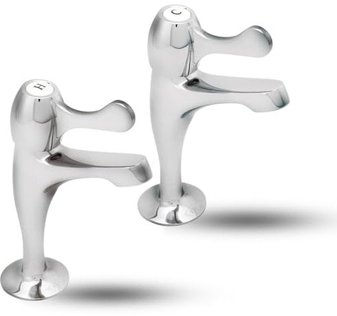 Deva Lever Action Kitchen Sink Taps Pair - Chrome Hot & Cold Ceramic Cartridge 2 Sink Taps with Brass Backnuts - Quality Brass Modern Silver Pillar Tap 12 Year UK Warranty