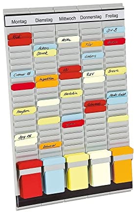 FRANKEN T-Kartentafel 5-Tage Wochenplaner, 31,5 x 49 cm, 5 Träger, 20 Schlitze, PV-SET1