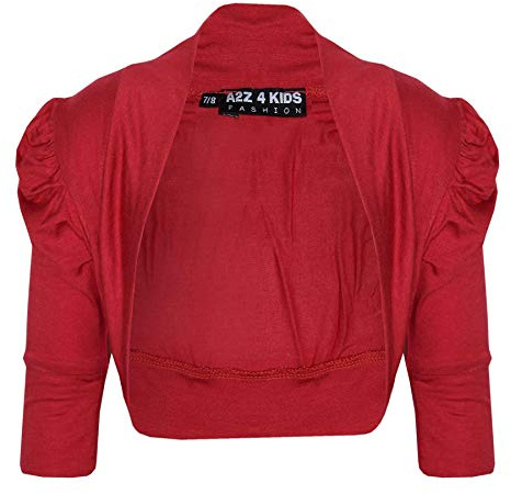 New Kids Girls Ruched Sleeve Stylish Shrug Bolero Cropped Cardigan 2 3 4 5 6 7 8 9 10 11 12 13 Years Red