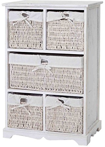 Mendler Kommode Dundee, Schubladenschrank, Shabby-Look Vintage 90x60x30cm - weiß
