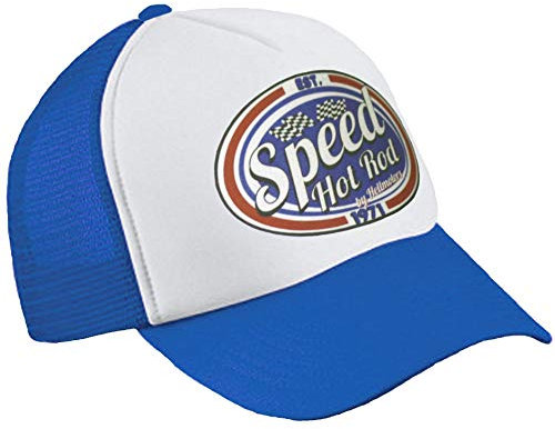 Speed Hot Rod Trucker Cap Blau Weiß Rock n Roll Basecap US Car Oldschool Bike V8
