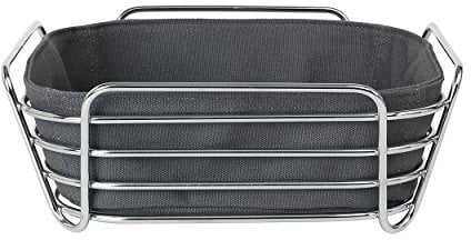 blomus -DELARA- Brotkorb L aus verchromtem Stahl, Magnet, Baumwoll-Stofftasche, trendiges und modernes Design, vielseitig nutzbar, exklusive Optik (H / B / T: 9,5 x 25 x 25 cm, 63763)