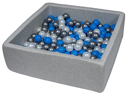 Velinda Piscine a balles pour Enfant, Dimensions: 90x90 cm, Aire de Jeu + 300 balles (Couleurs des balles: Perle, Bleu, Argent)