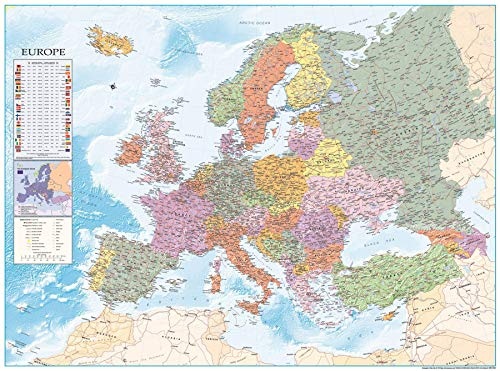 Close Up XXL Europakarte 2021 Poster mit Flaggen & zahlreichen Infos - Premium Weltkarte Plakat - 135 x 100 cm + Ü-Poster