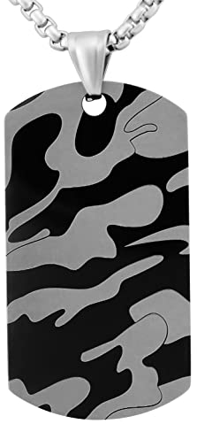Hanessa Personalisierte Kette mit Gravur Edelstahl 70 cm mit Anhänger Dog Tag Erkennungsmarke in silber schwarz - Personalisierte Halskette für Männer Frauen - Personalisierter Schmuck Damen Herren