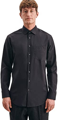 Seidensticker Herren Mens Regular Patch Longsleeve Businesshemd, Schwarz(193690), 48 EU
