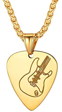 Suplight Gitarre Plektrum Kette 18k vergoldet Plektron Anhänger Halskette Gitarre Muster Hip Hop Musiker Rocker Modeschmuck Accessoire tolles Geschenk für Weihnachten Geburtstag