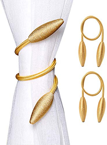 SWTOOL 2-Pack Curtain Holdbacks Curtains Tiebacks Home Decorative Window Drape Twist TieBacks Random Modelling Curtain Holdbacks (Gold)