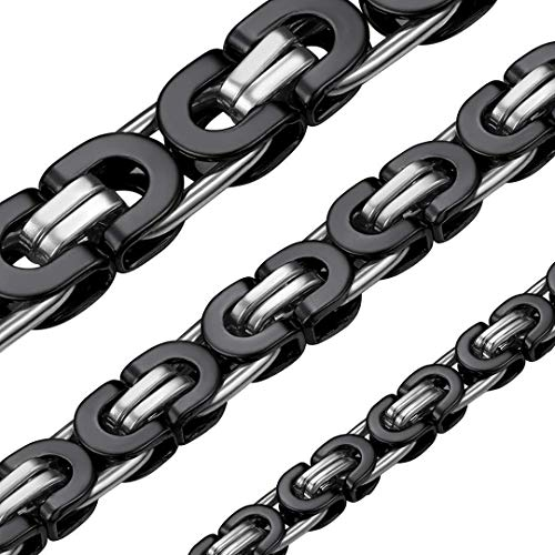 ChainsHouse Schwarz Kette Herren Königskette Edelstahl Plattenkette 56cm Halskette Byzantinische Kette 10MM breit Kette Damen Halskette Männer Schmuck
