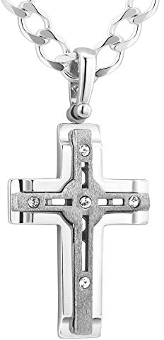 Collar Para Hombre Con Colgante De Cruz En Plata 925 Y Cadena Panzer Hipoalergénica 60 Cm