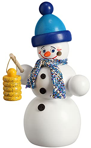 Seiffener Volkskunst | Räuchermännchen | Räucherfigur 16 cm | Schneemann | Original Erzgebirge | 12211 | mit Laterne