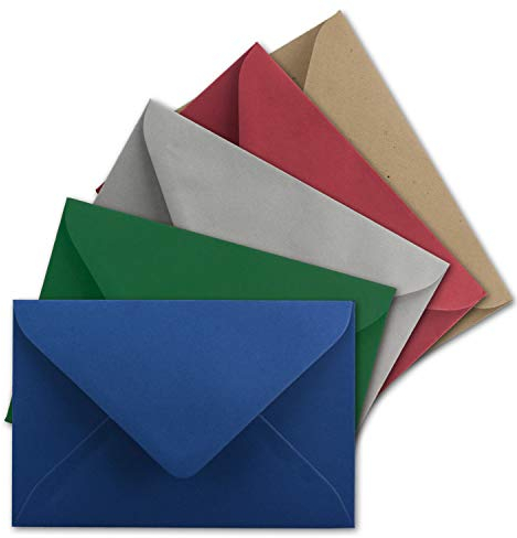 25x Umschlag-Set aus farbigen Umschlägen Weihnachten in DIN C8 7,6 x 5,2 cm Miniatur Kuverts mit Nassklebung in 5 Farben