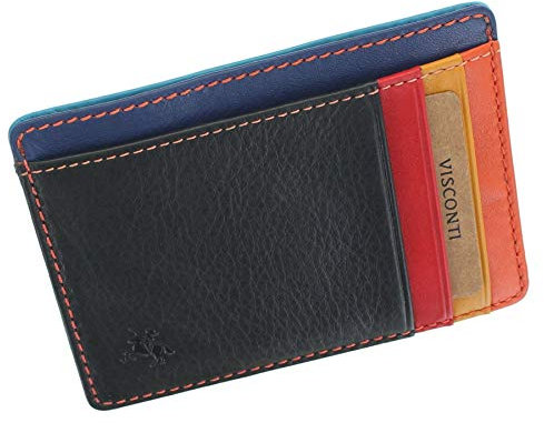 VISCONTI Slim Collection Stealth Leather Card Holder RFID Blocking VSL58 Black/Hawaii