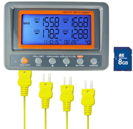 Gain Express 4 Kanäle K-Typ Thermoelement Temperatur-Datenlogger Recorder mit SD-Karte, hohe Genauigkeit, großes LCD-Display, hoher/niedriger Alarm