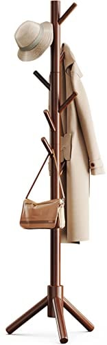 Pipishell Porte-manteau en bois robuste, 3 tailles réglables, avec 8 crochets, pour couloir, entrée, porte-chapeaux pour vêtements, utilisé dans la chambre/bureau/couloir/entrée, marron