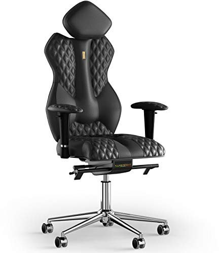 KULIK SYSTEM Ergonomischer Executive Bürostuhl - Komfort & Verstellbarer Stuhl mit Rücken- & Lendenwirbelstütze für Lange Arbeitsstunden |Patentiertes Design| ROYAL Echtleder - Schwarz Design