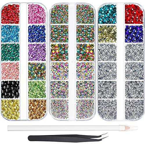 Sumind 9000 Pcs Hotfix Rhinestone Bedazzling Kit 12 Colors 5 Sizes Rhinestone Glass Crystal Gems with Tweezers and Picking Pen for DIY Crafts, Manicure, Nail Design, Clothes, Bag