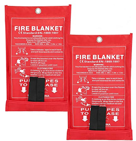 SAINUOD Fire Blanket Emergency for Kitchen, Suppression Flame Retardant Safety Blanket for Home, School, Fireplace, Grill, Car, Office, Warehouse (Fire Blanket 2 Pack)