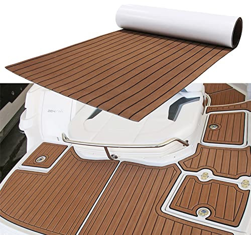 MIJOBS Espuma Teca Marina Suelo para Yates, Barcos, Caravanas, Autocaravanas, etc. EVA Autoadhesiva de Bricolaje Hecha de Pisos de Madera de Teca, Antideslizante, Saludable y Sin Sabor, Marrón