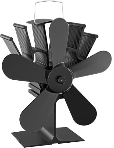 WilTec Ventilateur de poêle à bois – 5 Hélices – 1100 tr/min – 70-350 °C – Autoalimentation thermique par Chaleur Sans courant – Distribution homogène de chaleur de cheminée