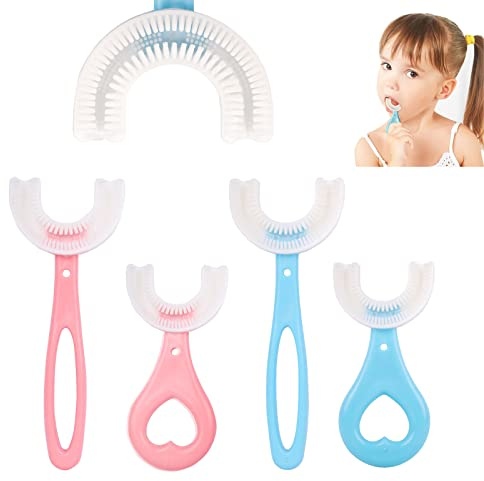 4 Stück Kinder Zahnbürste, Kinder U-Form Zahnbürste, Rundumreinigung 360 Grad Kinderzahnbürste Baby Zahnbürste, Lebensmittelqualität Silikonbürstenkopf, Massage-Zahnfleisch, Rundumreinigung