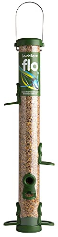Bird Feeders For Small Birds - Jacobi Jayne® flo™ Classic Green Large Easy-clean Bird Feeder For Seeds - Bird Seed Feeders Hanging Wire Included - Bird Seed Feeder For Garden Birds