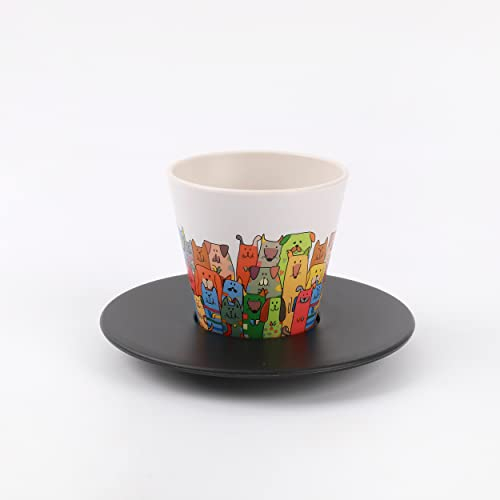 IDRINK®- Set tazzina, piattino e cucchiaino in RPET | Ottimo e simpatico regalo rispettoso del'ecologia| (STAY PAWSITIVE)