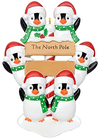 MAXORA Personalisierte Weihnachtsschmuck Familie von 6 - Der Nordpol Pinguin Familie Ornament - Benutzerdefinierte Familie Weihnachtsschmuck 2023 - Geschenke für Kinder, Oma, Opa - Langlebig Stammbaum