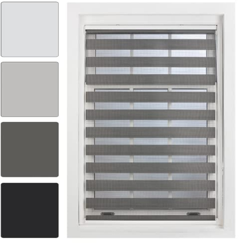 FURNISHED Day Night Blinds Made to Measure - Zebra Roller Blind Double Vision Fabric Quick Install Window Shades - Day and Night Blind, Dark Grey, 90W x 165H cm