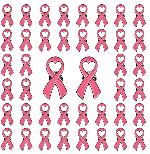 WANDIC Octobre Rose Épingles à ruban en forme de cœur pour la sensibilisation au cancer - Épingles à bijoux en émail pour femme, 50, Émail
