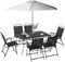 Outsunny Ensemble Salon de Jardin 8 pièces avec Grand Parasol, Table dim.140L x 90l x 70H cm et chaises Pliantes pour 6 Personnes - métal époxy textilène Polyester Noir