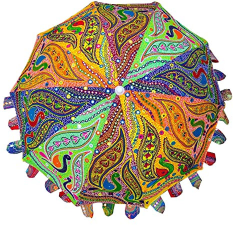 Sombrilla de jardín para patio, sombrilla de playa con flecos, protección UV para exteriores, paraguas de jardín indio, paraguas de amor, paraguas de gran tamaño hecho a mano, Flor de pavo real