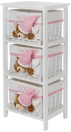 My Flair Kommode Sleepy Bear, Weiß/Pink, mit 3 Körben, Schubladenorganizer für Kleidung, Mehrfarbig, einzigartig