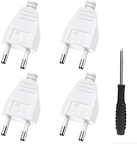PABANCE - Enchufe plano (4 unidades, 250 V, 2,5 A, conector plano, roscado), color blanco