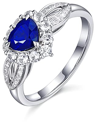 Bishilin Verlobungsring Weißgold 750 Diamant, Damen Ringe Herz mit 0.8ct Saphir Eheringe Nickelfrei Hochzeit Ringe Weißgold Gr.56 (17.8)