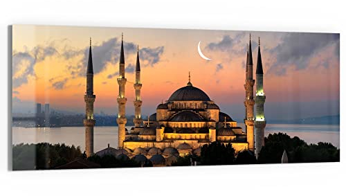 DEQORI Glasbild Echtglas | Motiv Mondsichel über Moschee | horizontal einteilig 150x60 cm | schöne Dekoration | Wandbild für Wohnzimmer, Schlafzimmer, Flur & Küche | moderne Wanddeko