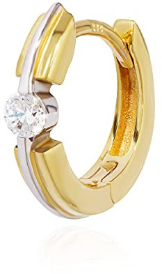 NKlaus Einzel Bicolor Klappcreole 333 Gelb Gold 8 Karat 12mm Zirkonia weiß Ohrring 11971