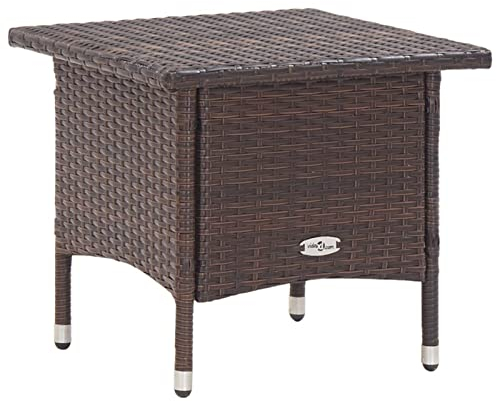 JUNZAI Balkontisch, Gartentisch Klein, Braun 50 x 50 x 47 cm Poly Rattan