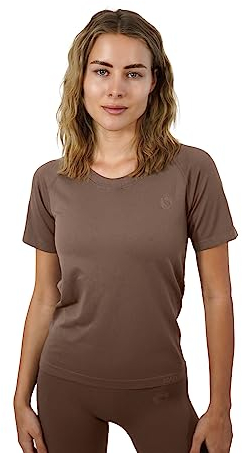 STARK SOUL Sport Shirt Damen Kurzarm Seamless - Racer - Laufshirt, Deep Taupe, Größe: XL/XXL