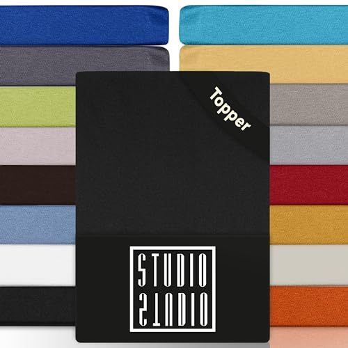 STUDIO Basic Topper Spannbettlaken 140x200cm – Jersey-Spannbetttuch aus 100 % gekämmter Baumwolle – Anthrazit – bügelfrei, elastisch & Oeko-TEX Zertifiziert – für Topper 4–14 cm