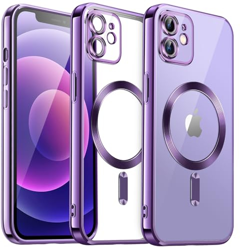 JETech Soft Clear Case for iPhone 12 6.1-Inch, Camera Lens Full Protection, Compatible with MagSafe Wireless Charging, Shockproof Electroplated TPU Phone Cover (Purple)